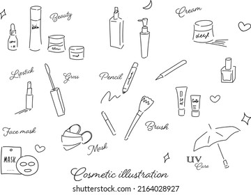 cute cosmetics hand-drawn illustration set monochrome