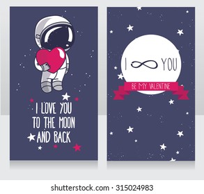 cute cosmic cards for valentine's day, vector illustration