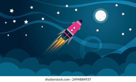 Cute cosmic flat design illustration. Excellent background for decorating pages in social networks, posters, presentations, outdoor advertising and your other projects. Vector.