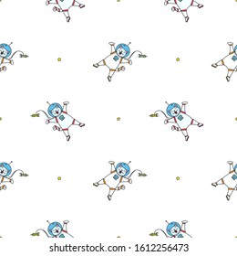 Cute cosmic pattern. Hand drawn pattern of funny cat astronauts in the space. Vector 8 EPS.