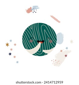 Cute Cosmic Set  with Doodle Meteorites and Planet. Collection of naive stellar stickers. Cosmic Scandinavian vector collection.