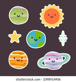 cute cosmic system solar system planet space mercury earth mars star Flat Vector illustration Vector