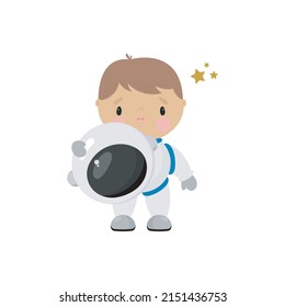 Cute Cosmonaut. Cartoon style. Vector illustration. For card, posters, banners, children books, printing on the pack, printing on clothes, fabric, wallpaper, textile or dishes.