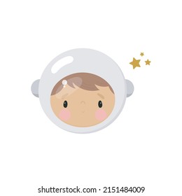 Cute Cosmonaut. Cartoon style. Vector illustration. For card, posters, banners, children books, printing on the pack, printing on clothes, fabric, wallpaper, textile or dishes.