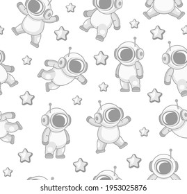 Cute Cosmonaut and Stars Seamless Pattern. Vector