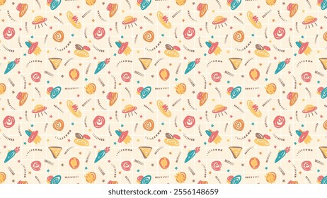 Cute cosmos brush line hand drawn pattern background design