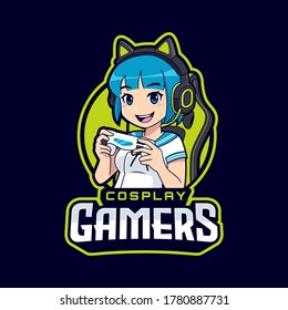 Cute cosplay girl gaming mascot esport logo