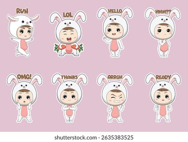 cute costume rabbit with multiple expression