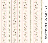 Cute cottage core shabby chic seamless pattern background with stripes, lines and flowers for textile, fabric, stationery