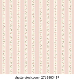 Cute cottage core shabby chic seamless pattern background with stripes, lines and flowers for textile, fabric, stationery