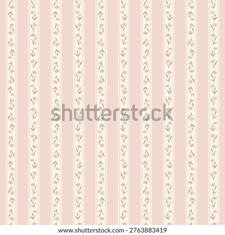 Cute cottage core shabby chic seamless pattern background with stripes, lines and flowers for textile, fabric, stationery