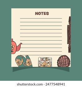 Cute cottagecore kitchenware blank memo pad page for daily and weekly planning. Memo notepad for scrapbooking and journaling.	
