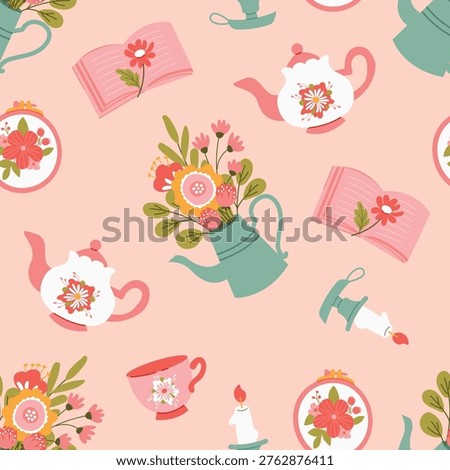 Cute Cottagecore Seamless Pattern Geese Books Cozy Country Style for Fabric Wrapping Paper Wallpaper
