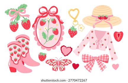 Cute Cottagecore strawberry girly essentials set