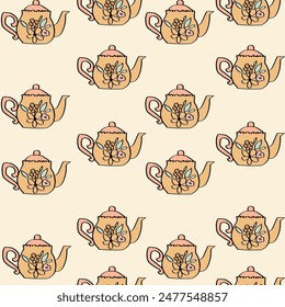 Cute cottagecore teapot seamless pattern.