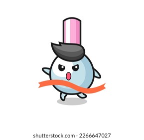 cute cotton bud illustration is reaching the finish , cute style design for t shirt, sticker, logo element