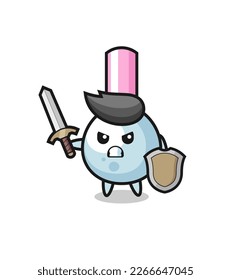 cute cotton bud soldier fighting with sword and shield , cute style design for t shirt, sticker, logo element
