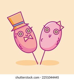 cute cotton candy illustration. cotton candy couple illustration. cotton candy children's book illustration.