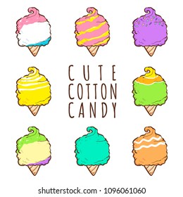 cute cotton candy vector cartoon set collection