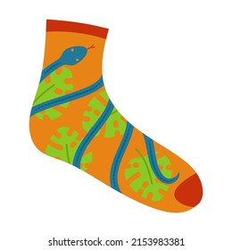 Cute cotton socks with tropical pattern. Vector illustration of stylish hosiery collection. Cartoon winter warm footwear isolated on white
