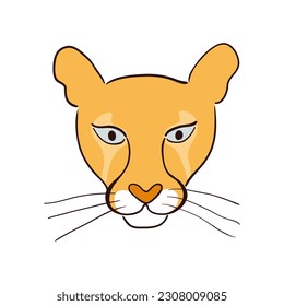 Cute cara de cougar, retrato dibujado a mano ilustración de caricatura, boceto. Arte de línea, diseño de estilo de dibujo, vector aislado. Animales tropicales, vida silvestre de la jungla, gatos grandes, safari, naturaleza, elemento impreso