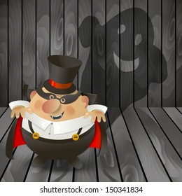 Cute Count Dracula with ghost. Halloween design background. 