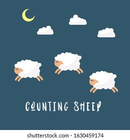 cute counting sheep flat illustration
