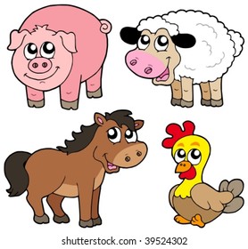 Cute country animals collection - vector illustration.