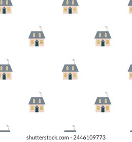 Cute country house vector seamless pattern