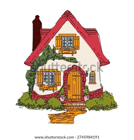 Cute Countryside Timber Frame House Drawing