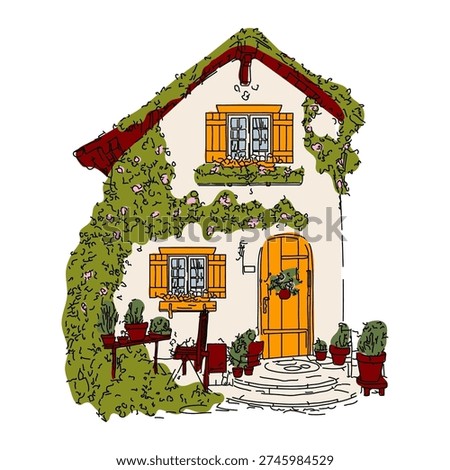 Cute Countryside Timber Frame House Drawing