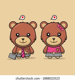 cute couople bear with love vector illustration cute animal mascot bear