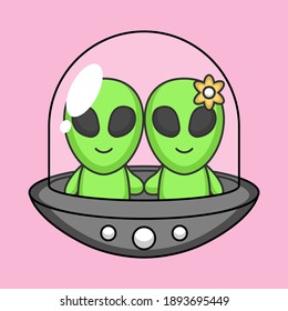 Cute of couple aliens fall in love