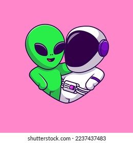 Cute Couple Astronaut And Cute Alien Cartoon Vector Icons Illustration. Flat Cartoon Concept. Suitable for any creative project.