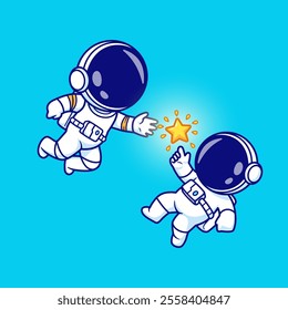 Cute Couple Astronaut Catching Star Cartoon Vector Icon 
Illustration. Science Technology Icon Concept Isolated 
Premium Vector. Flat Cartoon Style