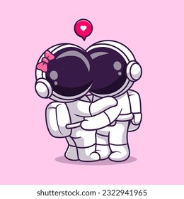 Cute Couple Astronaut Hug Cartoon Vector Icon Illustration. Science Technology Icon Concept Isolated Premium Vector. Flat Cartoon Style