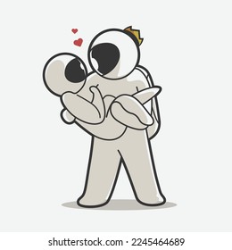 cute couple astronauts hug art illustrations