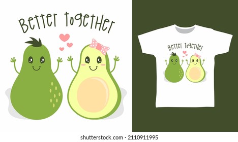 Cute couple avocado tee designs concept