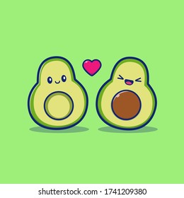 Cute Couple Of Avocado Vector Icon Illustration. Fruit Icon Concept Isolated Premium Vector. Flat Cartoon Style 