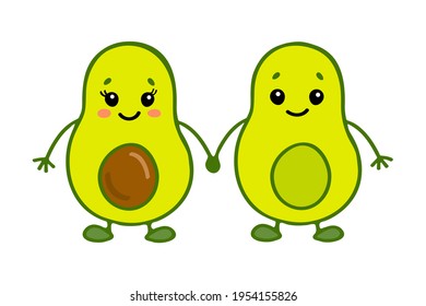 Ilustración de vectores de aguacate cutáneo aislada en fondo blanco. Pareja de aguacate en forma de caricatura. Ilustración con caracteres graciosos para tela, tarjeta de saludo