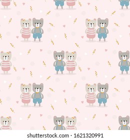 Cute couple bear seamless pattern in valentine concept