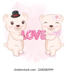 Cute Couple Bear Valentine's day concept illustration