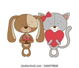 cute couple of bears in love on white background