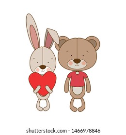 cute couple of bears in love on white background