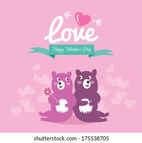 Cute couple bears in love. Valentine's Day Card. vector