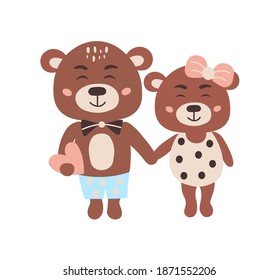 
Cute couple of bears in love. Valentine's Day print. Vector hand drawn illustration.