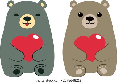 Cute Couple Bears in Love Vector Illustration