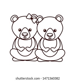 cute couple of bears on white background