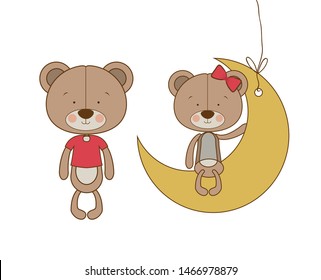 cute couple of bears sitting on the moon