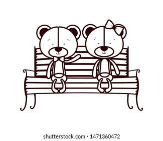 cute couple of bears sitting on park chair